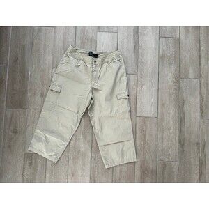 Vintage Rafaella Womens 12 Khaki Cargo Capri Pants Cropped Wide Leg Y2K